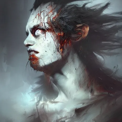 Prompt: portrait of a humanoid monster, feral, horrific, drawn by Ruan Jia, fantasy art, dramatic lighting, digital art,highly detailed