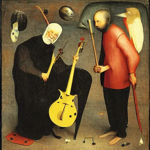 Image similar to ornette coleman and marc ribot by hieronymus bosch