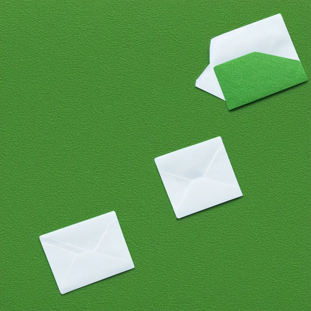 Image similar to top-down view of an envelope on top of a green surface, 8k, high detail, photorealistic, proper shading