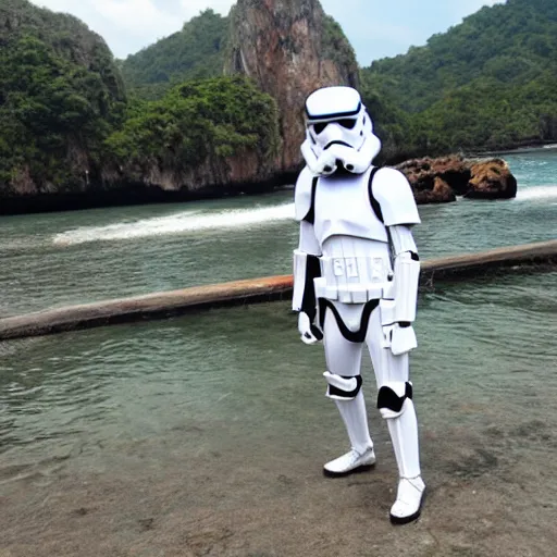 Prompt: storm trooper on holiday in thailand