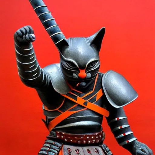 Image similar to cat warrior statue in samurai insect armor, realistic painting.