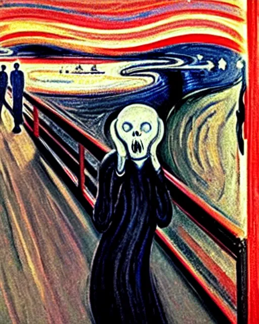 Prompt: a painting of ghostface in the scream by edvard munch