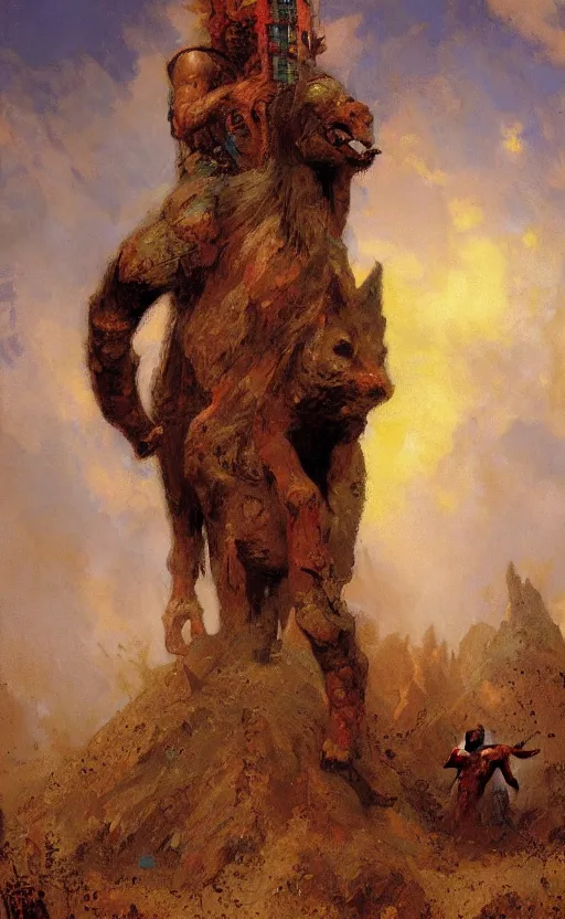 Image similar to Herobrine Totem,painting by Gaston Bussiere, Craig Mullins