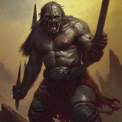 Prompt: orc warlord berserker, wielding a big hammer, stuning 3 d render, masterpiece, glowing aura, by donato giancola and greg rutkowski and wayne barlow and zdzisław beksinski, realistic face