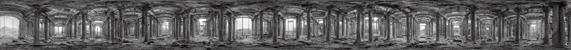 Image similar to photo of an immersive forgotten panopticon well, with columns and destroyed cybernetics from an ancient civilization, photorealistic, full of eyes, higly detailed dark, 3 6 0 picture, panorama, 3 5 mm slide, trending on flickr, in the style of francesca woodman, zachary corzine, zhelong xu, greg rutkowski and anders zorn