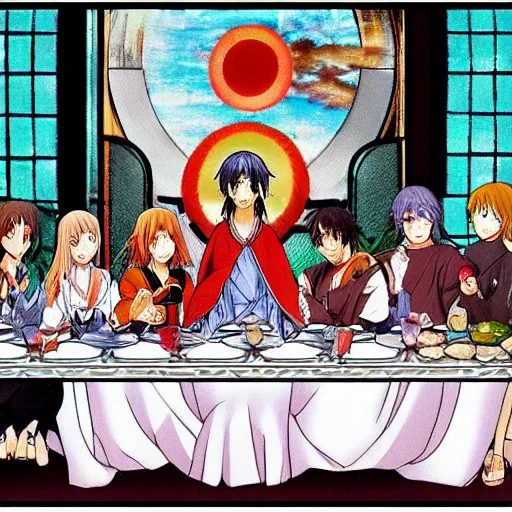 Image similar to the last supper in style of anime girl