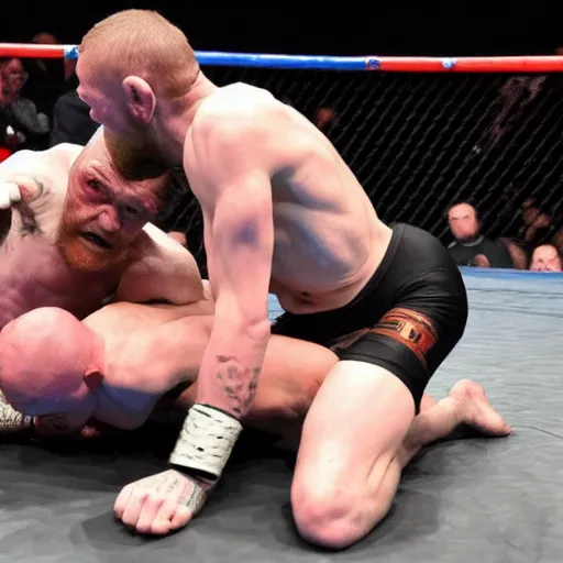 Image similar to gollum smeagol wrestling with conor mcgregor, ultra detailed, ultra realistic