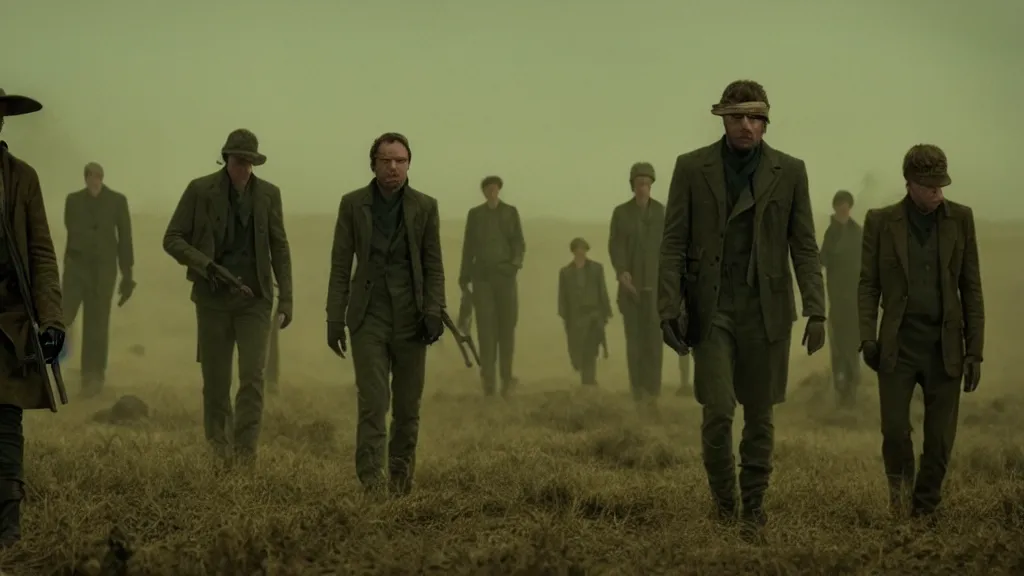 Image similar to the prickly blinders film still from the movie directed by denis villeneuve with art direction by zdzis