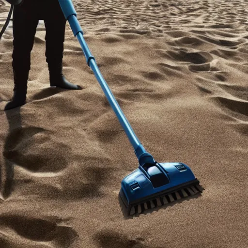 Image similar to anakin skywalker vacuuming the beach for sand, 4k, photorealistic,