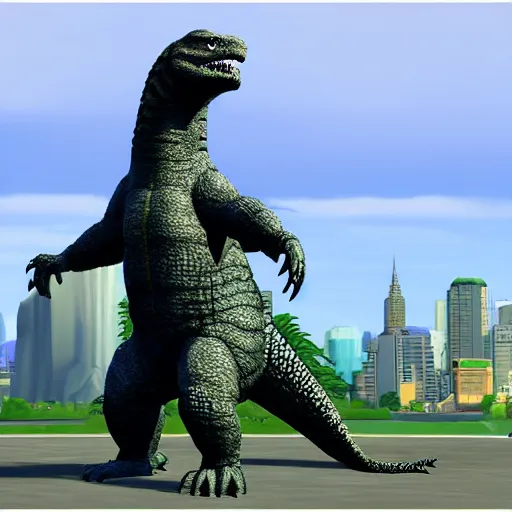 Prompt: Godzilla in the style of The Sims 4