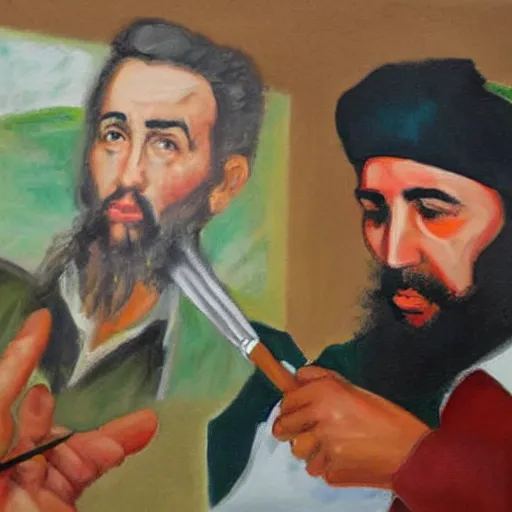 Image similar to Fidel Castro having a joint, painting of Sebastian Murphy