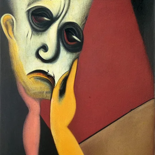 Prompt: sadness personified, by francis bacon, oil on canvas, german expressionism