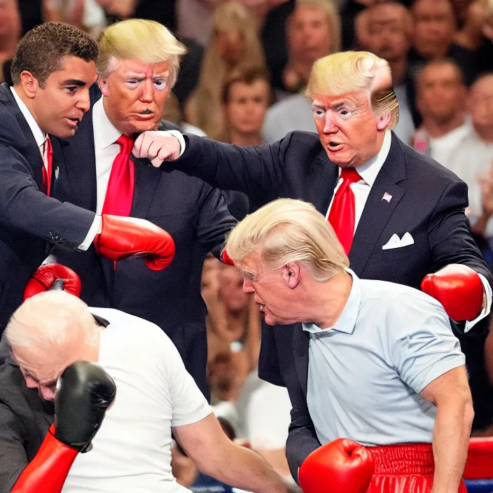 Image similar to joe biden and donald trump boxing match in ring, detailed sharp photo