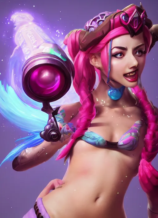 Prompt: jinx the loose canon, from league of legends, hyper detailed, digital art, trending in artstation, cinematic lighting, studio quality, smooth render, fluorescent skin, unreal engine 5 rendered, octane rendered, art style by klimt and nixeu and ian sprigger and wlop and krenz cushart