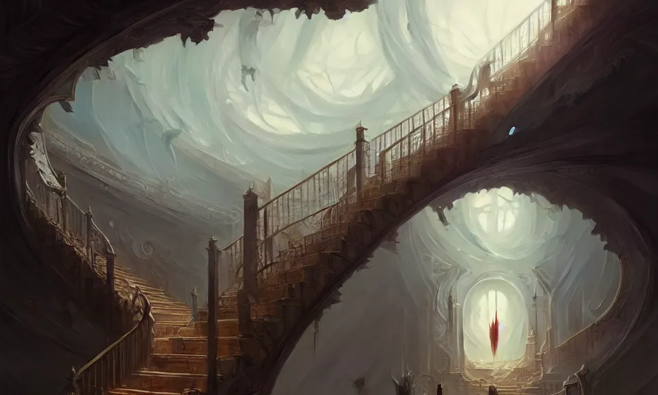 Image similar to the magnificent staircase to heaven, art by greg rutkowski and peter mohrbacher, featured in artstation, octane render, cinematic, elegant, intricate, highly detailed, fantasy, concept art, sharp focus, illustration, 8 k