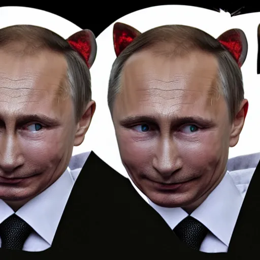 Prompt: vladimir putin wearing cute cat headband. cat ears. cute matte painting