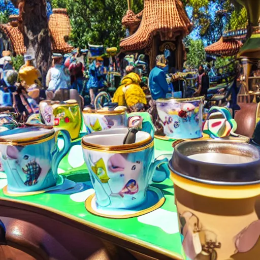 Prompt: the mad tea party ride at disneyland using coffee mugs instead of teacups, highly detailed, extremely high resolution, ultra realistic