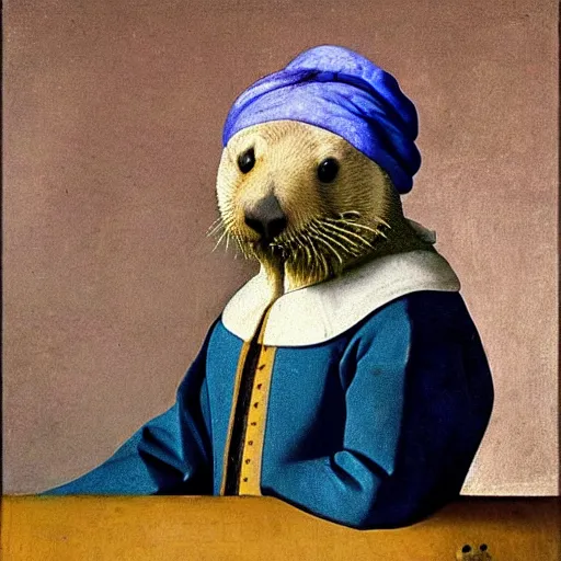 Image similar to A sea otter with a pearl earring by Johannes Vermeer