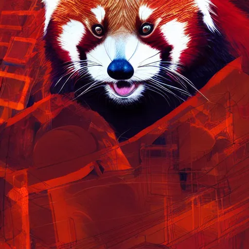 Image similar to red panda as it specialist, digital illustration portrait design, by android jones and greg rutkowski, retrowave color scheme, detailed, cinematic lighting, wide angle action dynamic portrait