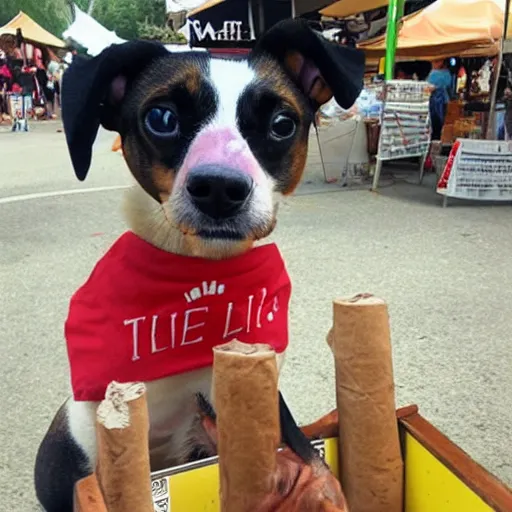 Image similar to bootleg tshirt of a dog smoking a blunt at the market