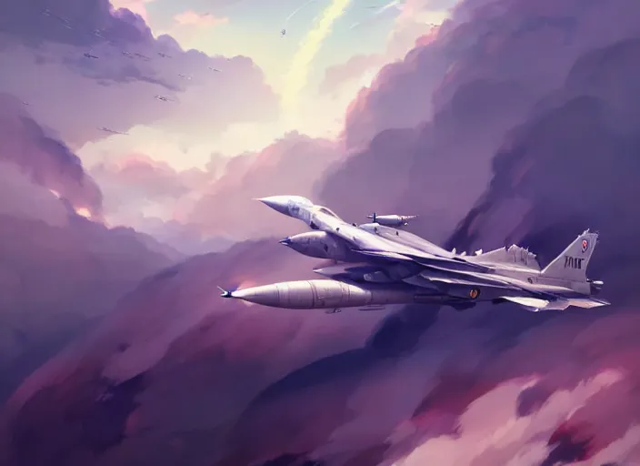 Prompt: portrait of figther jet evading, smoky sky background, lush landscape, illustration concept art anime key visual trending pixiv fanbox by wlop and greg rutkowski and makoto shinkai and studio ghibli and kyoto animation, us airforce, f 1 6, symmetrical mechanical features