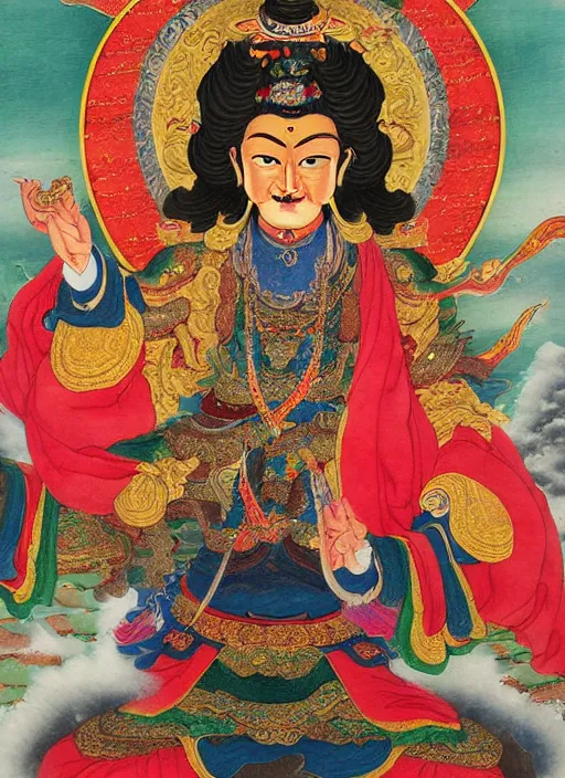 Prompt: a realistic portrait of Padmasambhava by WU DAOZI