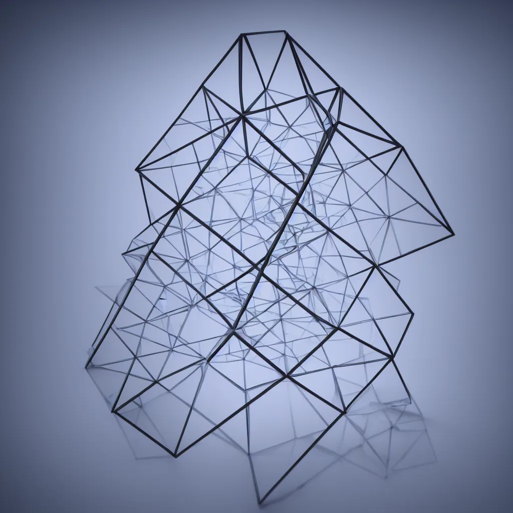 Prompt: 3 d render of dimensional cubic crystal pyramid, hyper realistic, cinematic, studio lighting, detailed