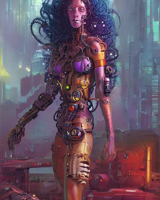 Image similar to a cyberpunk half length portrait of cyborg medusa, by paul lehr, jesper ejsing