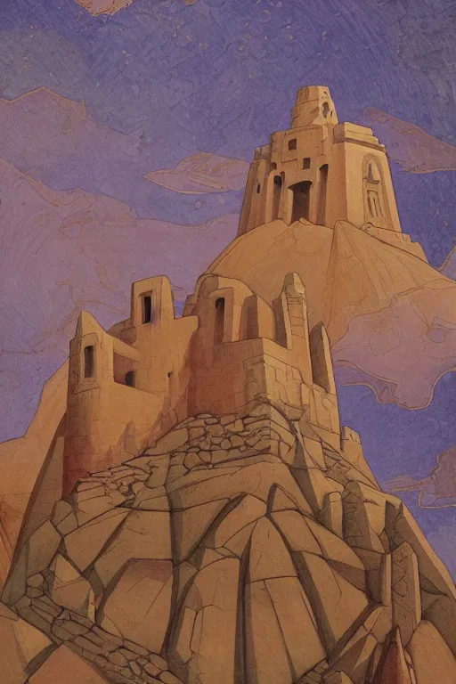 Image similar to painted tower of the moon, by Sylvain Sarrailh and Nicholas Roerich and Annie Swynnerton, dramatic cinematic lighting , beautiful tilework, ornate architecture, sacred artifacts, lost civilizations, smooth, sharp focus, extremely detailed