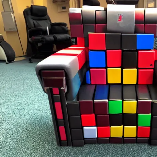 Prompt: a photo of a rubiks cube gaming chair