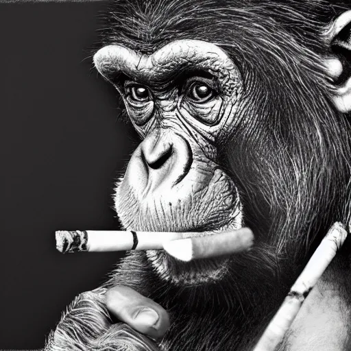 Image similar to a high detail photo of donald trump smoking a cigarrette, subject= chimp, subject detail: extremly detailed, subject action: smoking a cigar, photorealism, dramatic lighting, award winning photograph, trending on artstation