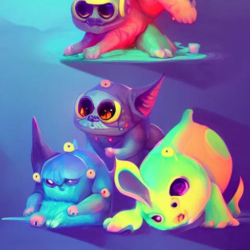 Image similar to cute creatures. bright art masterpiece artstation. 8k, sharp high quality illustration in style of Jose Daniel Cabrera Pena and Leonid Kozienko, magical colored theme, concept art by Tooth Wu,