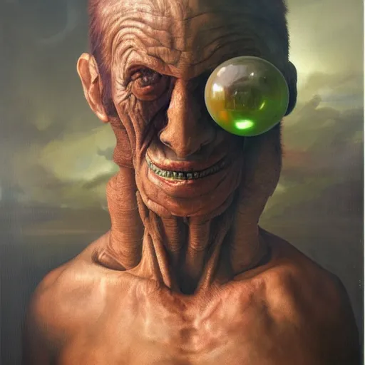 Image similar to oil painting by christian rex van minnen of a portrait of an extremely bizarre disturbing mutated man with proteus syndrome shiny bulbous intense chiaroscuro lighting perfect composition