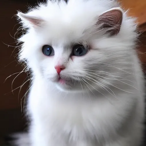 Image similar to white and gray cat with mostly white fur, very fluffy, very very fluffy, cute, adorable