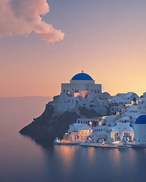 Image similar to a Santorini style castle on a very tall mountain island in the sea. intricate artwork by Tooth Wu and wlop and beeple. octane render, hyper realism, 8k