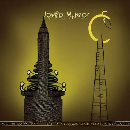 Image similar to ook cover with a drawing of a tower, an album cover by james morrison, instagram contest winner, afrofuturism, biomorphic, trance compilation cd, artwork