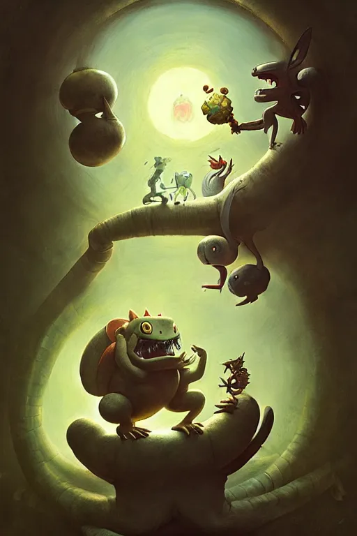 Image similar to hieronymus bosch, greg rutkowski, anna podedworna, painting of pokemon geodude king k rool