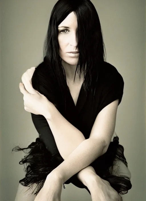 Prompt: portrait of beautiful 3 0 - year - old female trent reznor by mario testino, headshot, detailed, award winning, sony a 7 r