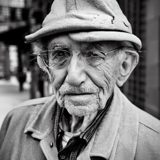 Prompt: Fuji xt3 portrait of an old Jewish man with curly brown hair and sparkling eyes, Brooklyn, New York