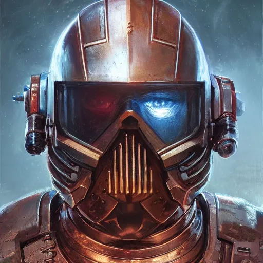 Image similar to the doomslayer with broken armor as a realistic scifi cyberpunk knight, closeup portrait art by donato giancola and greg rutkowski, vintage retro scifi, realistic face, digital art, trending on artstation, symmetry!!