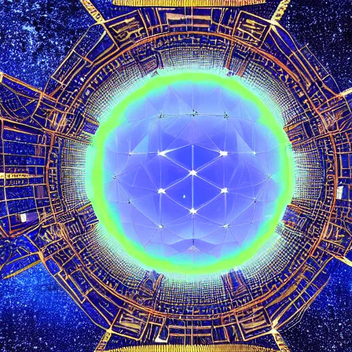 Prompt: a giant blue star inside a golden artificial megastructure, highly detailed artwork, cgi