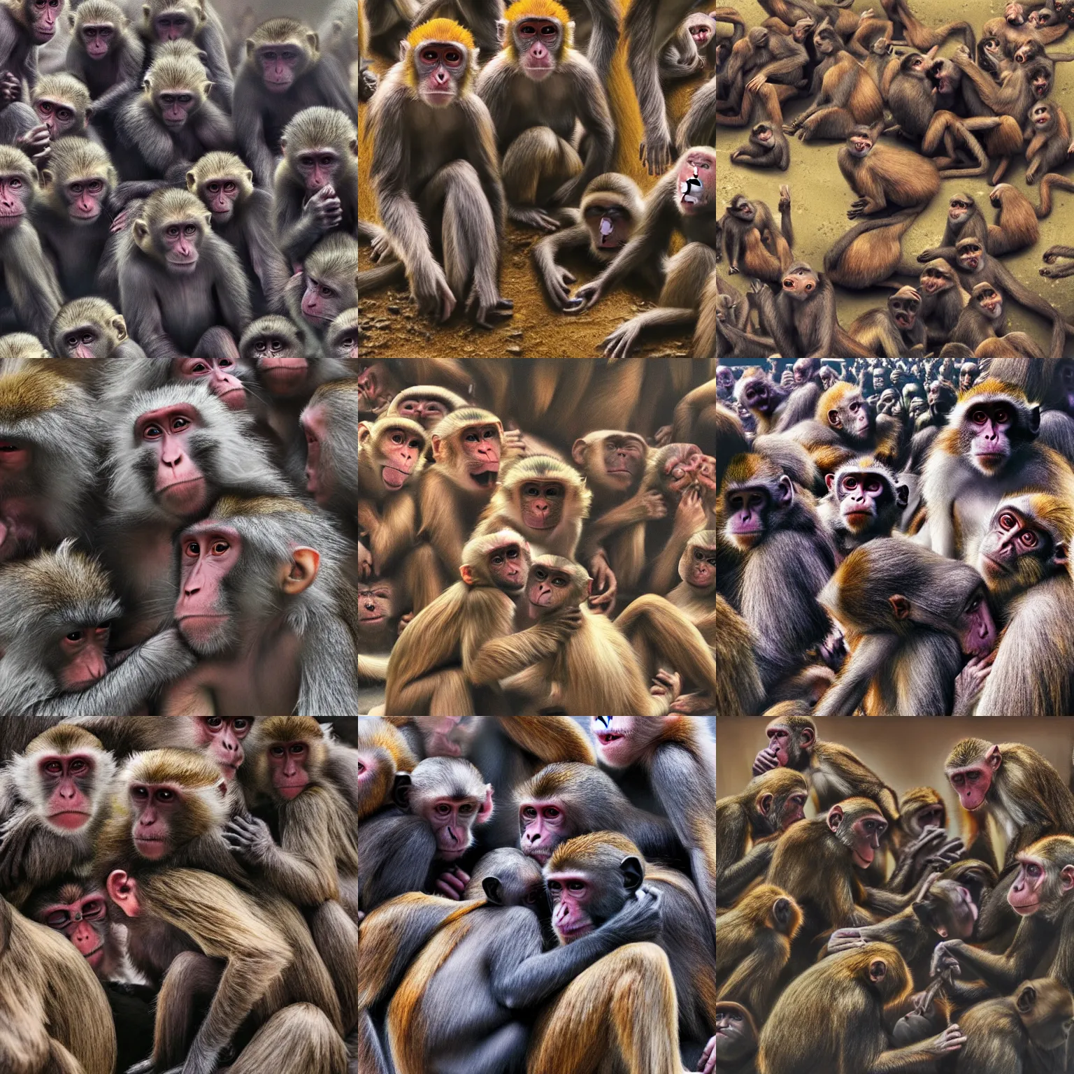 Prompt: monkeys in a mosh pit, hyperrealism, 4k