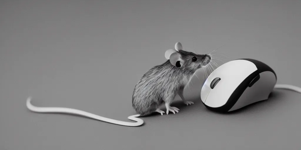 Prompt: a beautiful studio photo of exactly one!!! mouse; 90mm; f/1.4; black and white