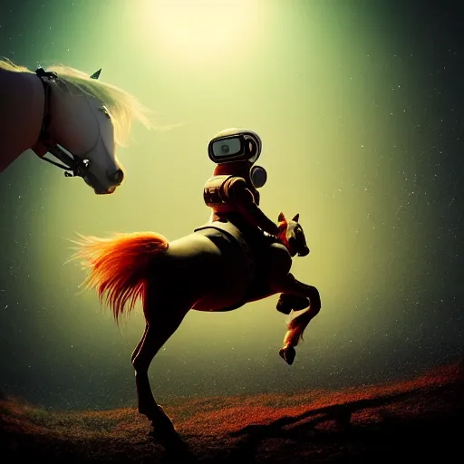 Prompt: photography of animal horse riding on top of an human astronaut. from western by hiroyuki okiura and katsuhiro otomo and alejandro hodorovski style with many details by mike winkelmann and vincent di fate in sci - fi style. volumetric natural light photo on dsmc 3 system,