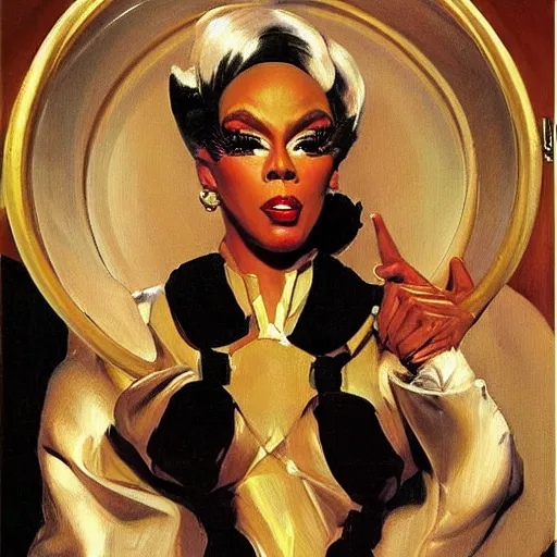 Image similar to oil painting by j.c. Leyendecker of rupaul 8k, high definition, high detail,