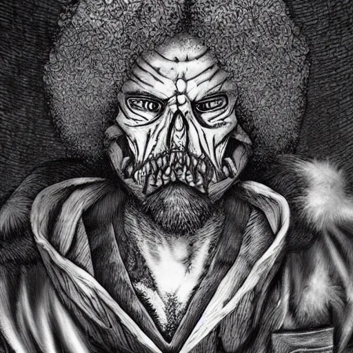 Image similar to a stunning depiction of an undead bob ross by kentaro miura, hyper - detailed masterpiece