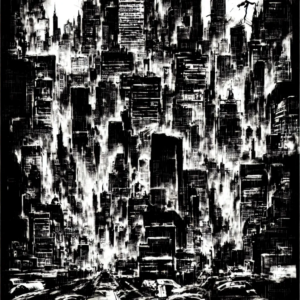 Image similar to bill sienkiewicz film noir city