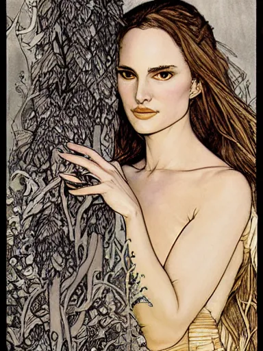 Image similar to a beautiful painting of natalie portman by rebecca guay and arthur rackham and by james jean award winning painting, hyperdetailed, detailed