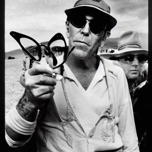 Image similar to hunter s. thompson holding a thompson