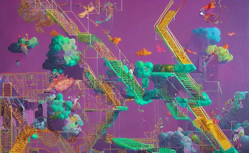 Prompt: chutes and ladders. detailed abstract acrylic painting by beeple, edited by mc escher, detailed by raqib shaw, popsurrealism,